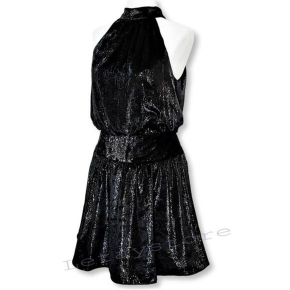 NWT Stunning RAMY BROOK Ellin Shimmer Velvet Halter Party Cocktail Mini Dress - Picture 3 of 6